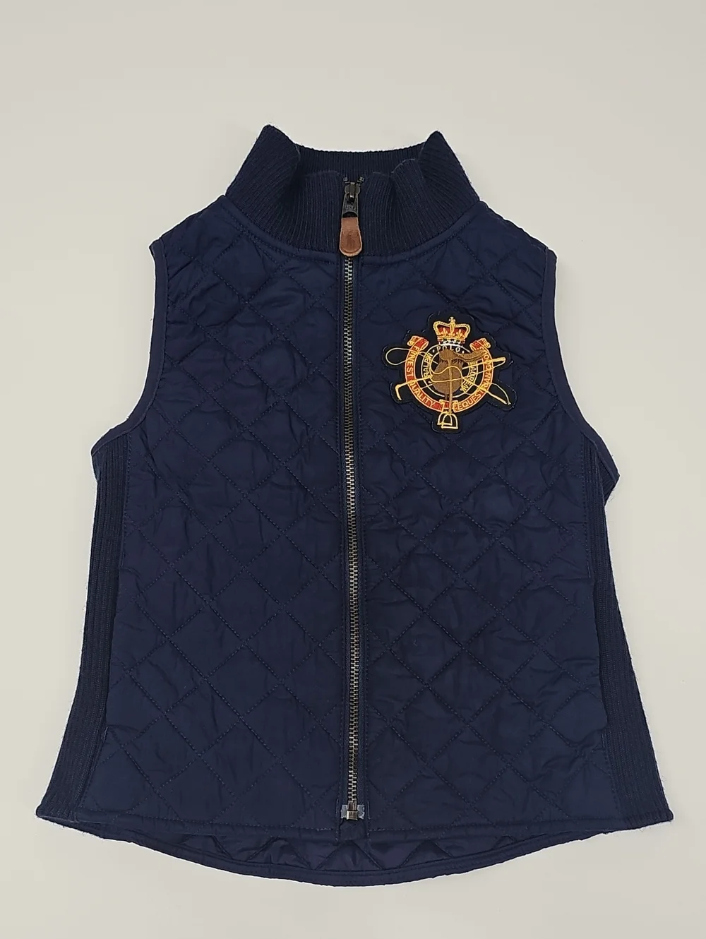 Ralph Lauren Quilted Navy Vest with Gold Crest Patch Size 8/10Y